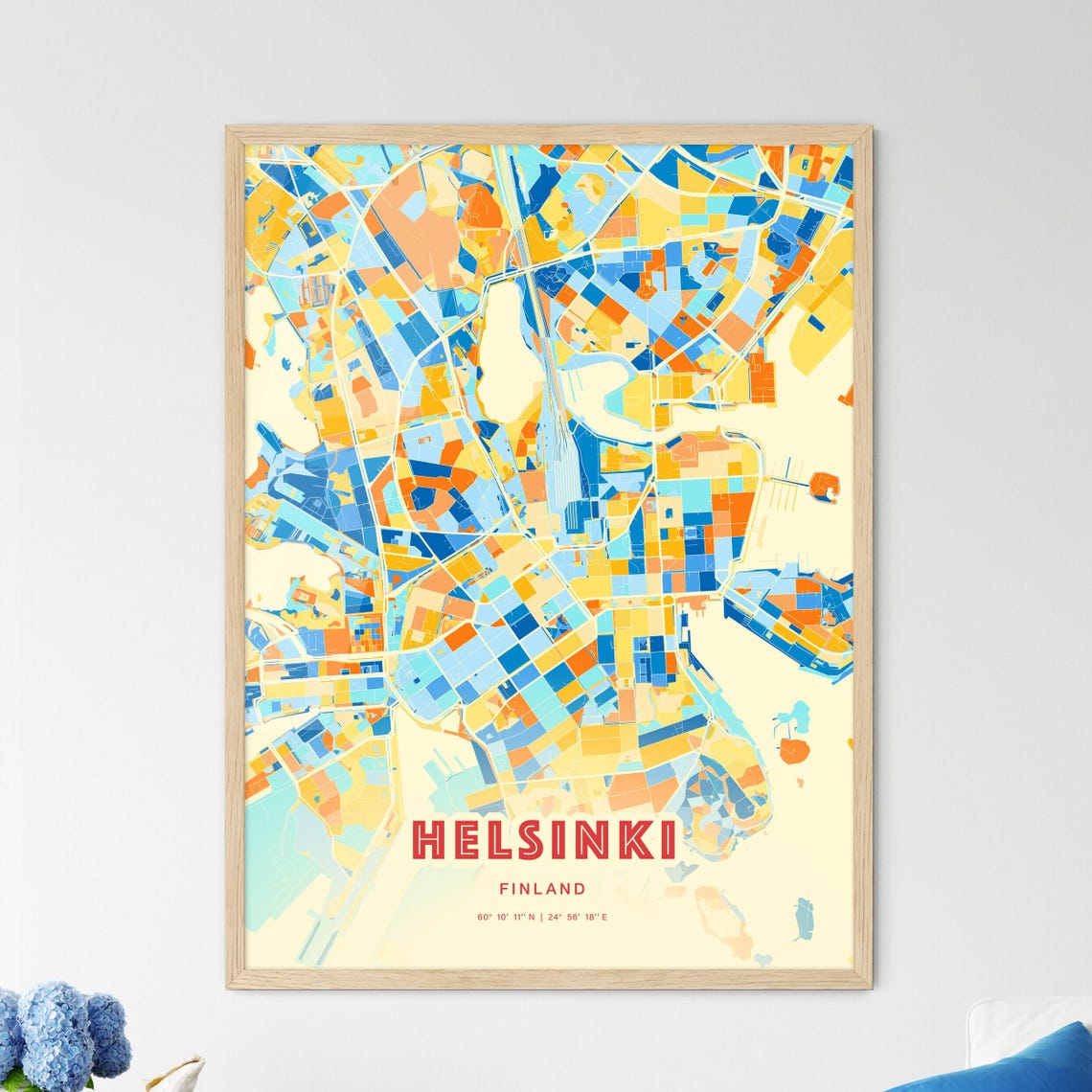 Helsinki Finland Blue Orange Scenic Harbor Islands Map Art Poster