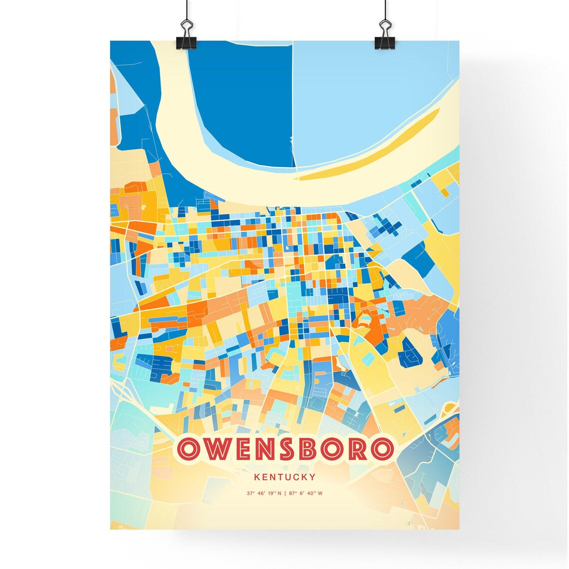 Owensboro Kentucky Blue Orange City Map Art Home Decor Poster