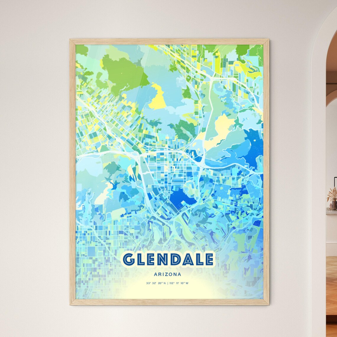 Glendale Arizona Vibrant Abstract Watercolor City Street Map Poster