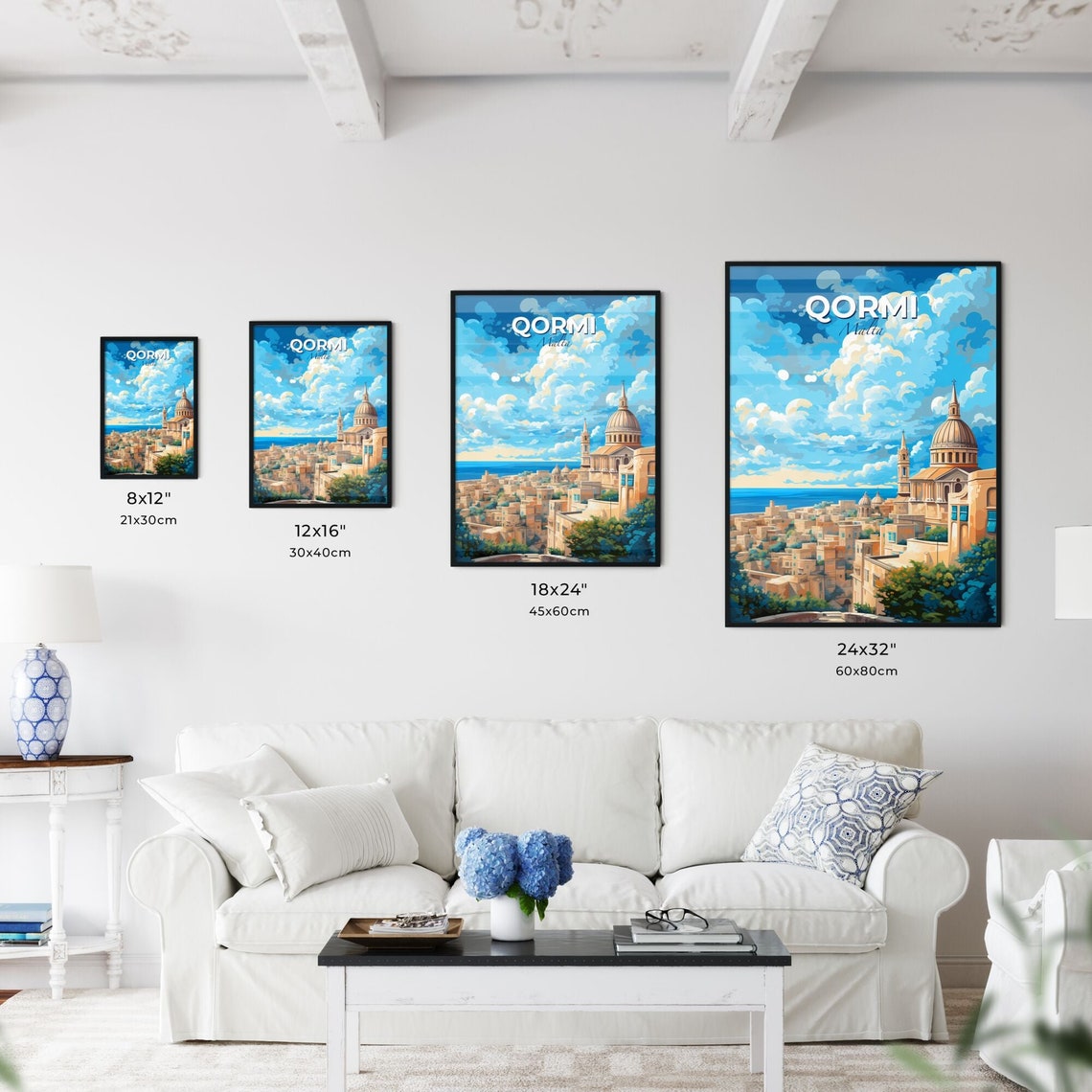 Qormi Malta Domed Churches Mediterranean Old Town Sea View Poster - Image 3