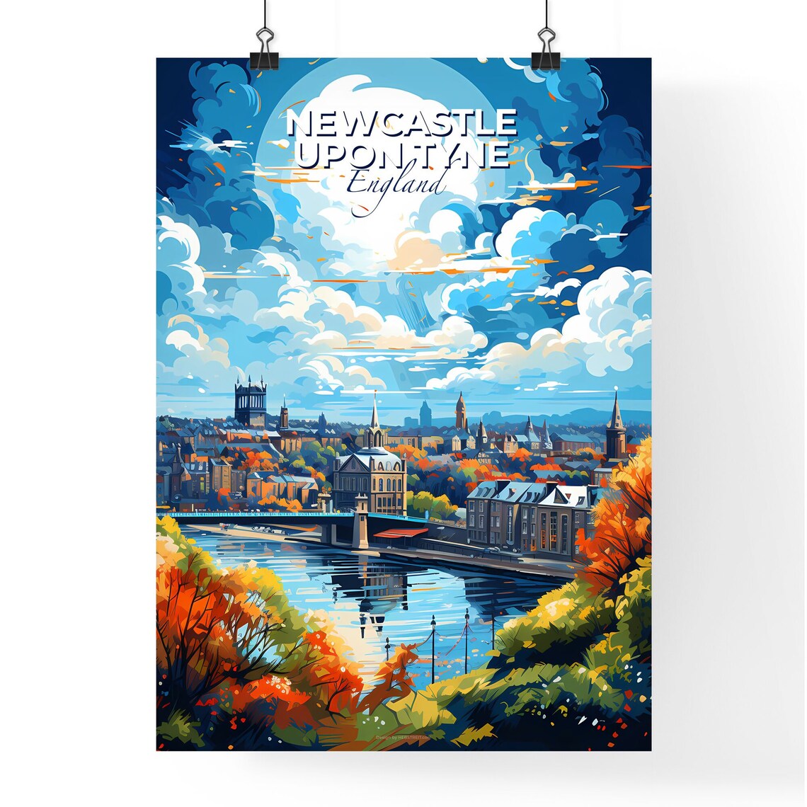 Newcastle Upon Tyne England Riverside Bridges Autumn Travel Poster - Image 4