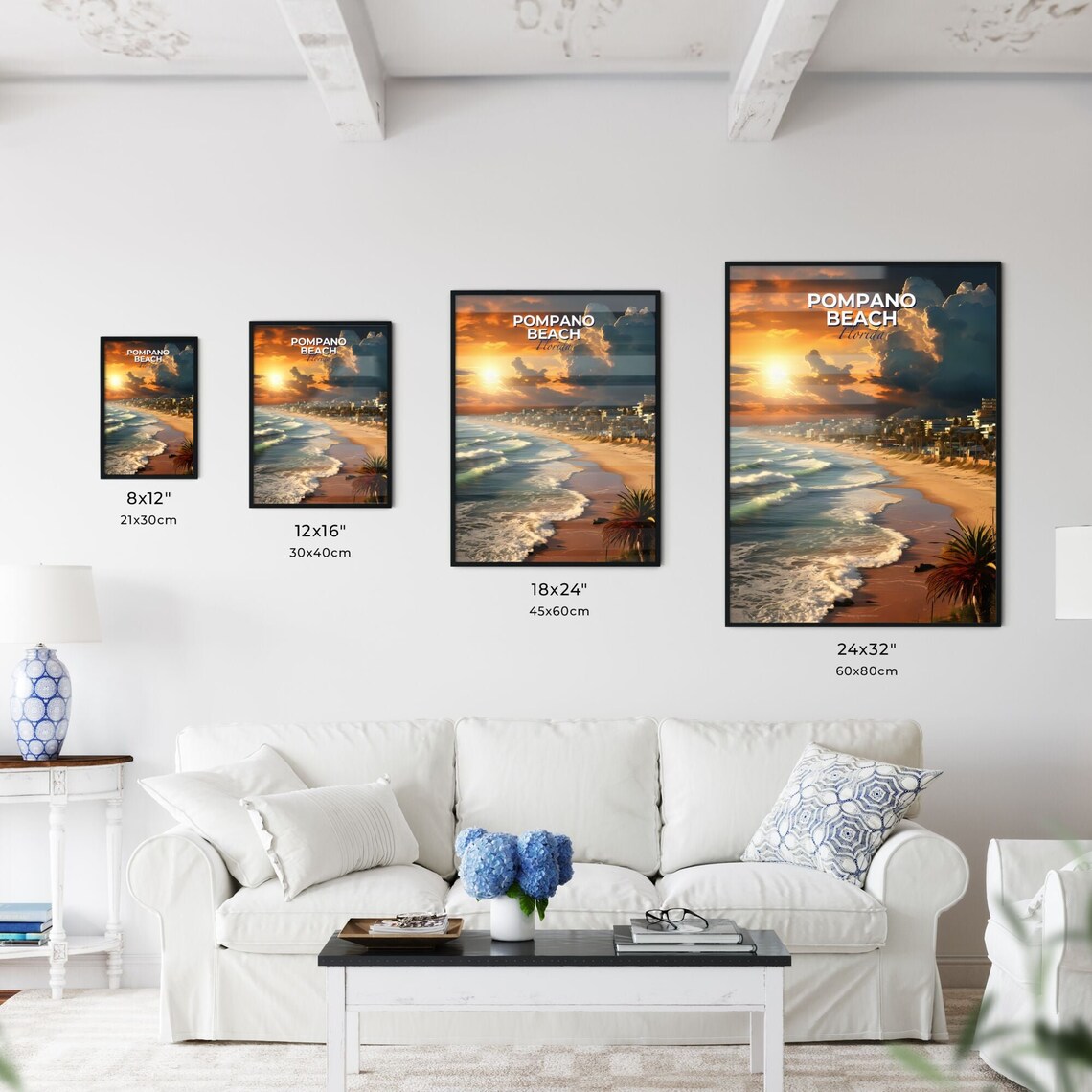 Pompano Beach Florida Ocean Sunset Shoreline Vintage Travel Poster - Image 3