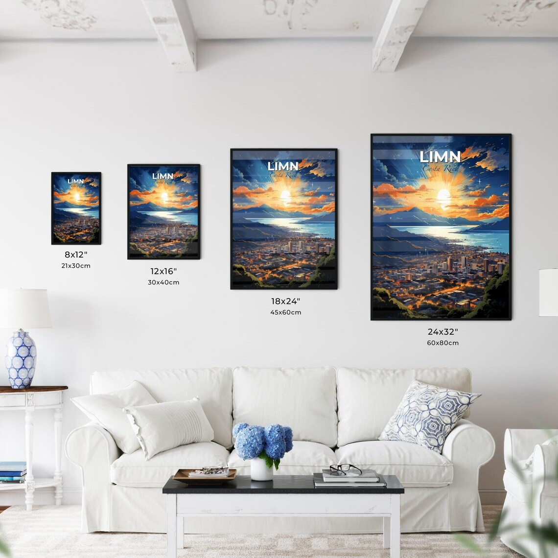 Limón Costa Rica Night City Bay Dramatic Sunrise Rays Travel Poster - Image 3
