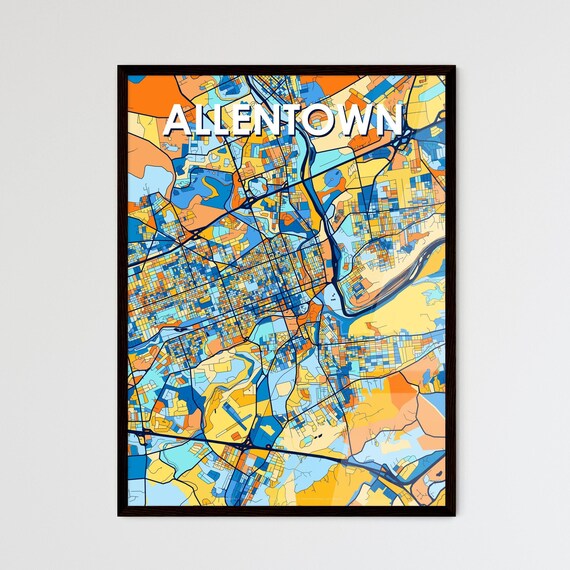 Allentown Pennsylvania Vibrant Blue and Orange City Map Poster