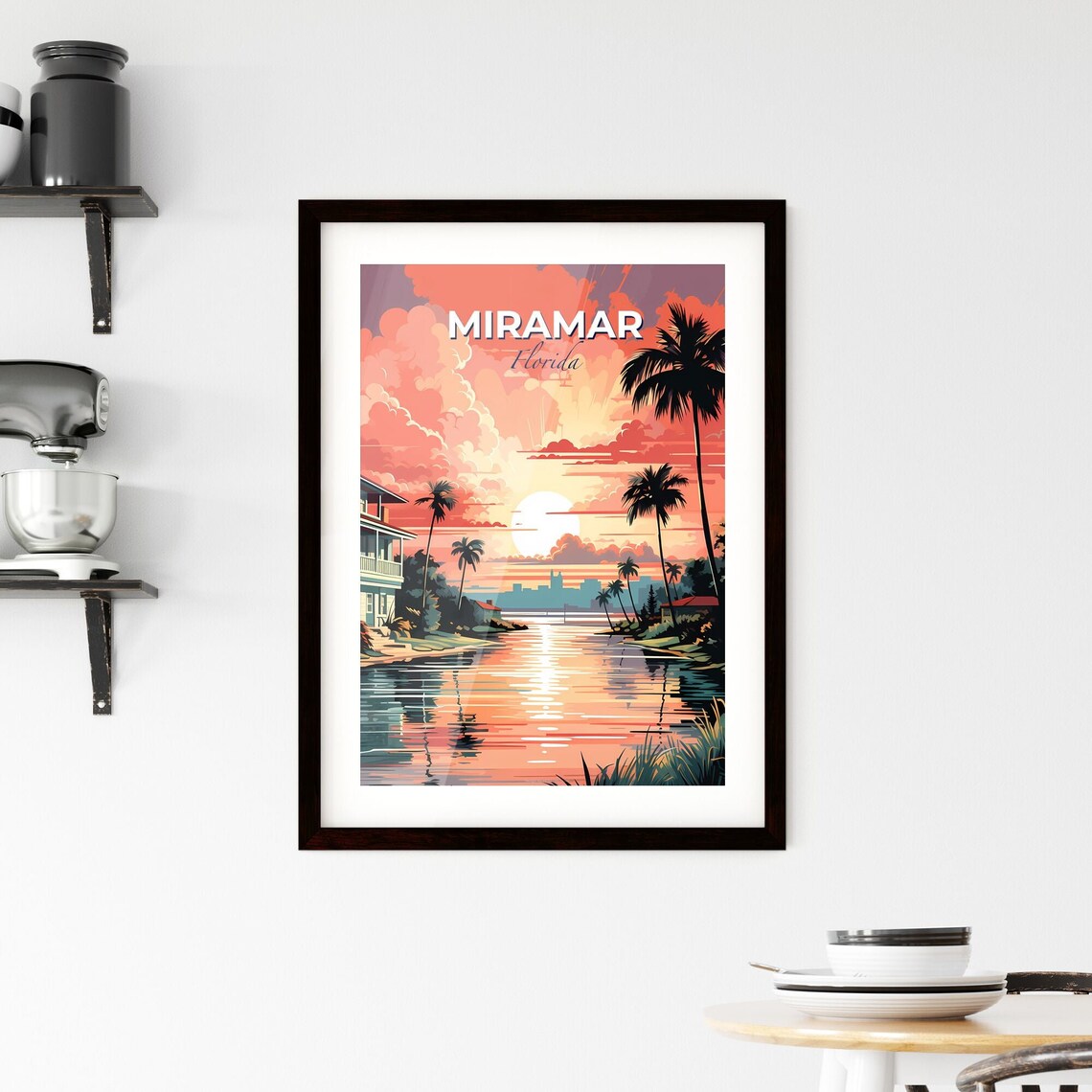 Miramar Florida Waterfront Sunset Palm Trees Vintage Travel Poster - Image 2