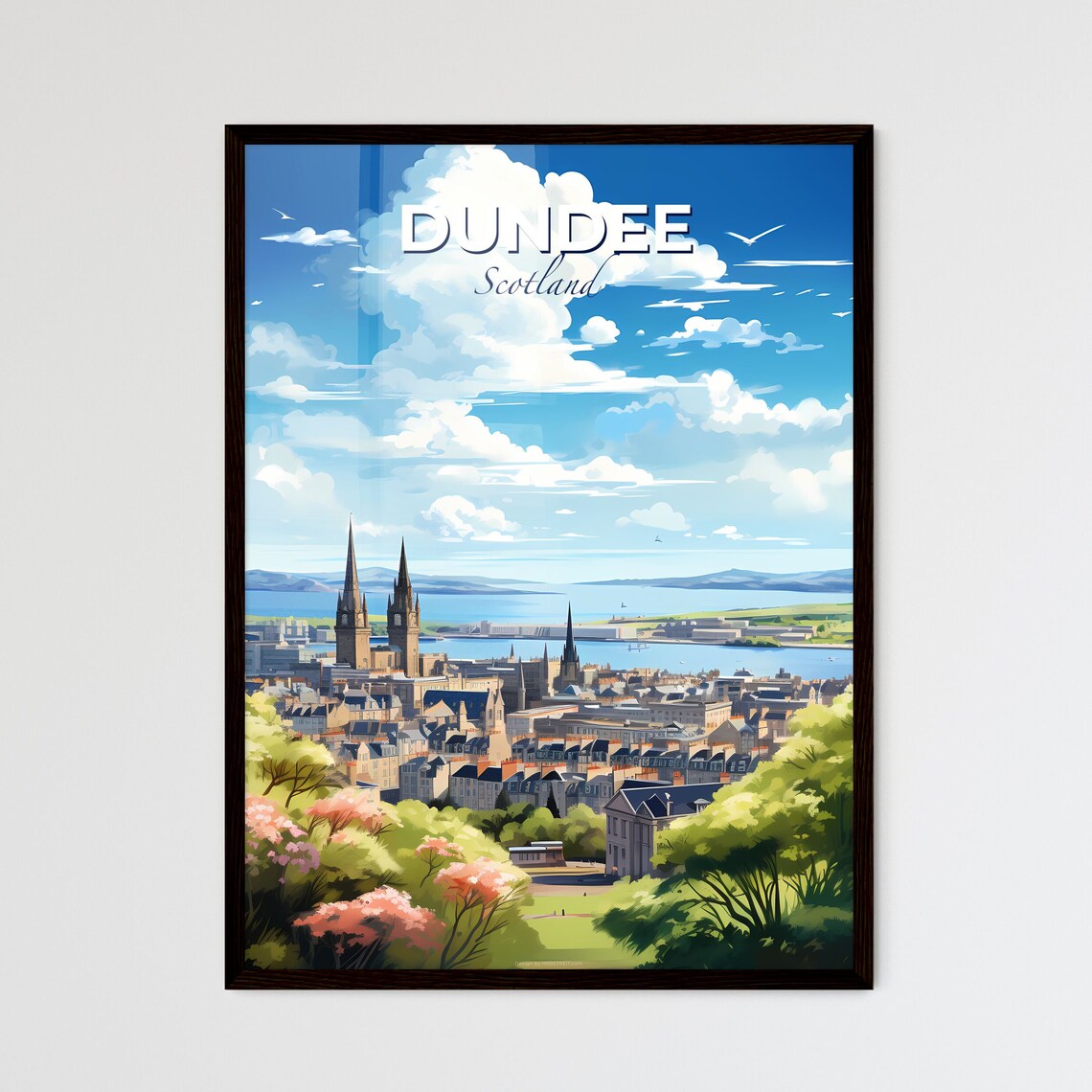 Dundee Scotland Riverside Church Spires Scenic City Travel Poster