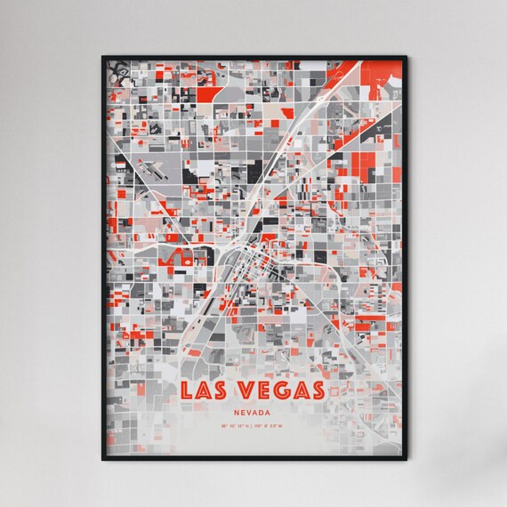 Las Vegas Nevada Expressive Red Abstract City Map Art Poster