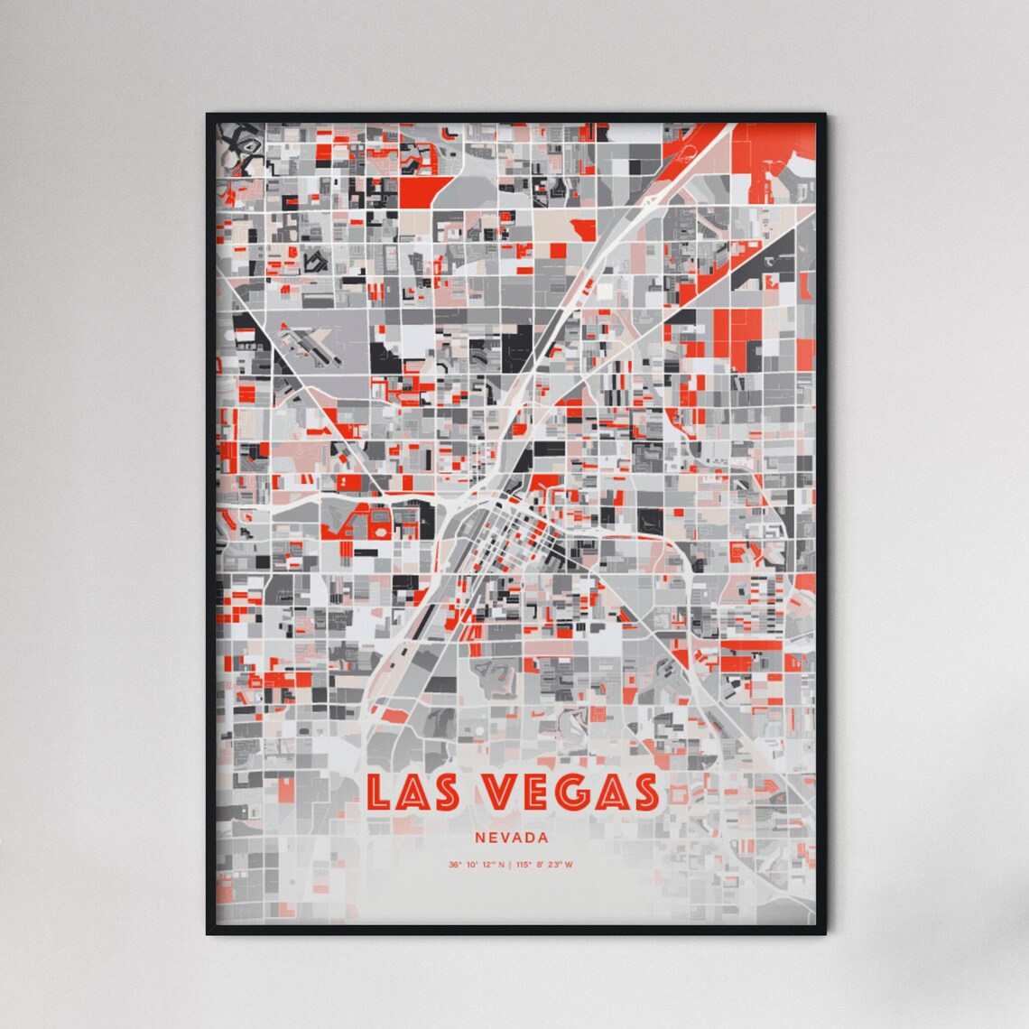 Las Vegas Nevada Expressive Red Abstract City Map Art Poster