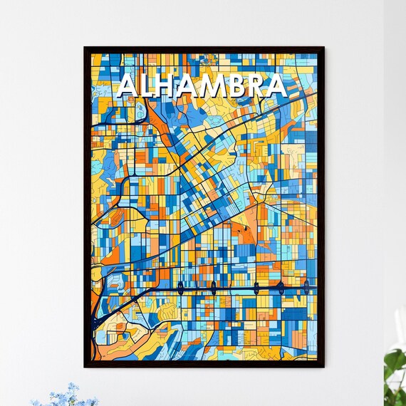 Alhambra California Vibrant Colorful Illustrated Street Map Art Poster
