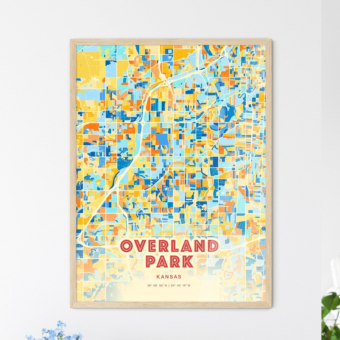 Overland Park Kansas City Map Poster Blue Orange Street Style