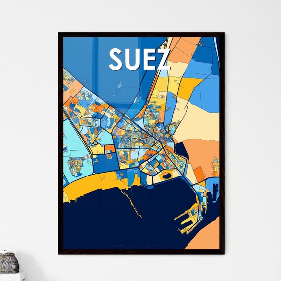 Suez Egypt Suez Canal Colorful Modern City Map Artwork Poster