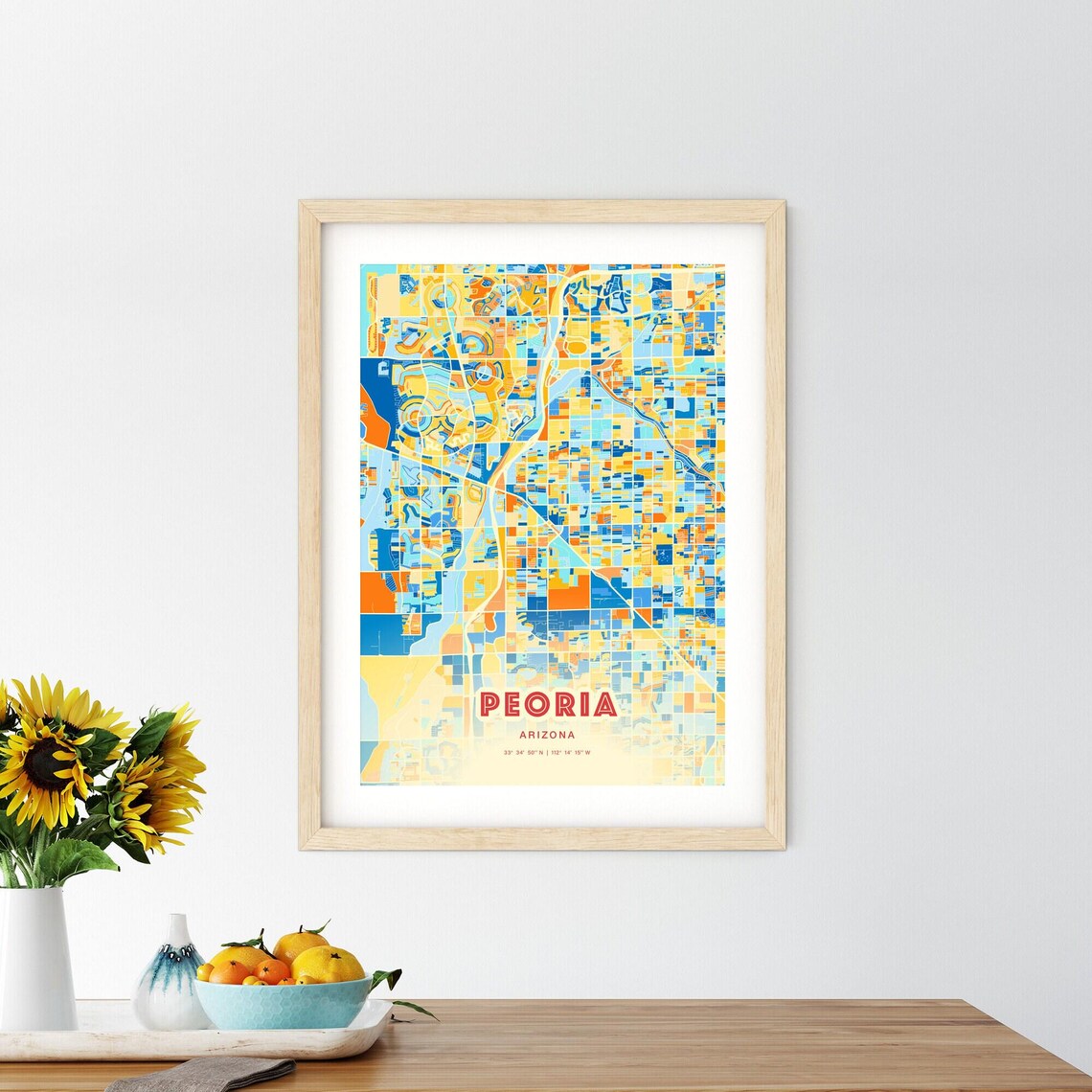 Peoria Arizona Colorful Blue Orange Modern City Street Map Poster - Image 2