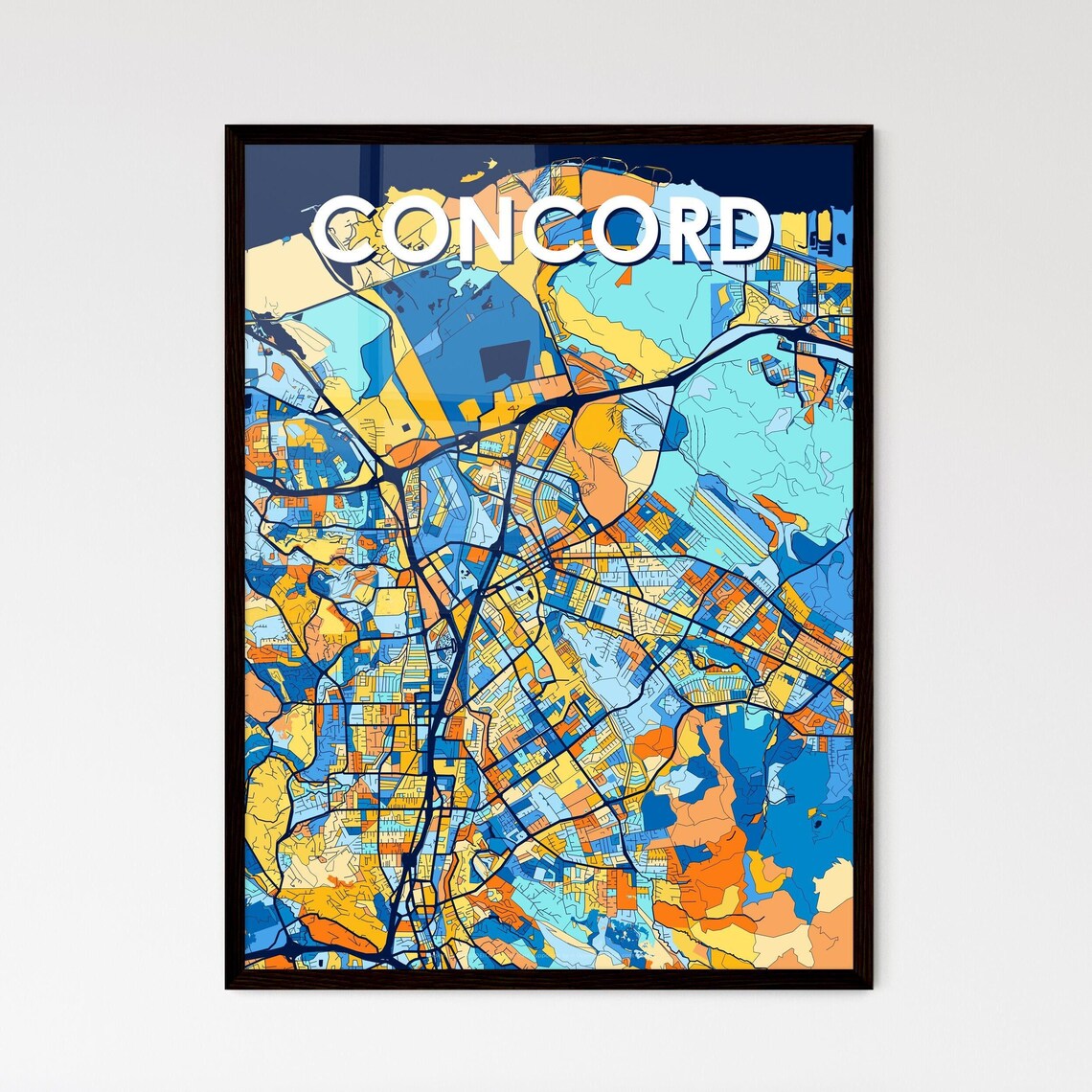 Concord California Vibrant Colorful Illustrated Street Map Art Poster