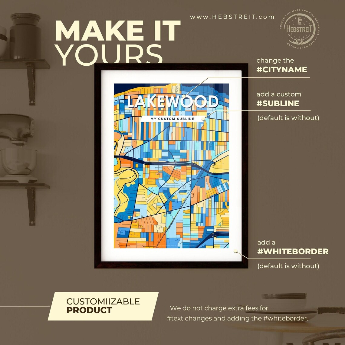 Lakewood Ohio Vibrant Geometric City Map Art Poster in Blue and Orange - Image 2