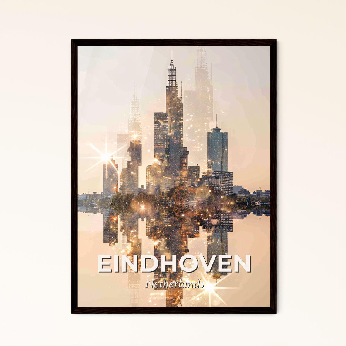 Eindhoven Netherlands Modern Towers Mirrored Golden Skyline Poster