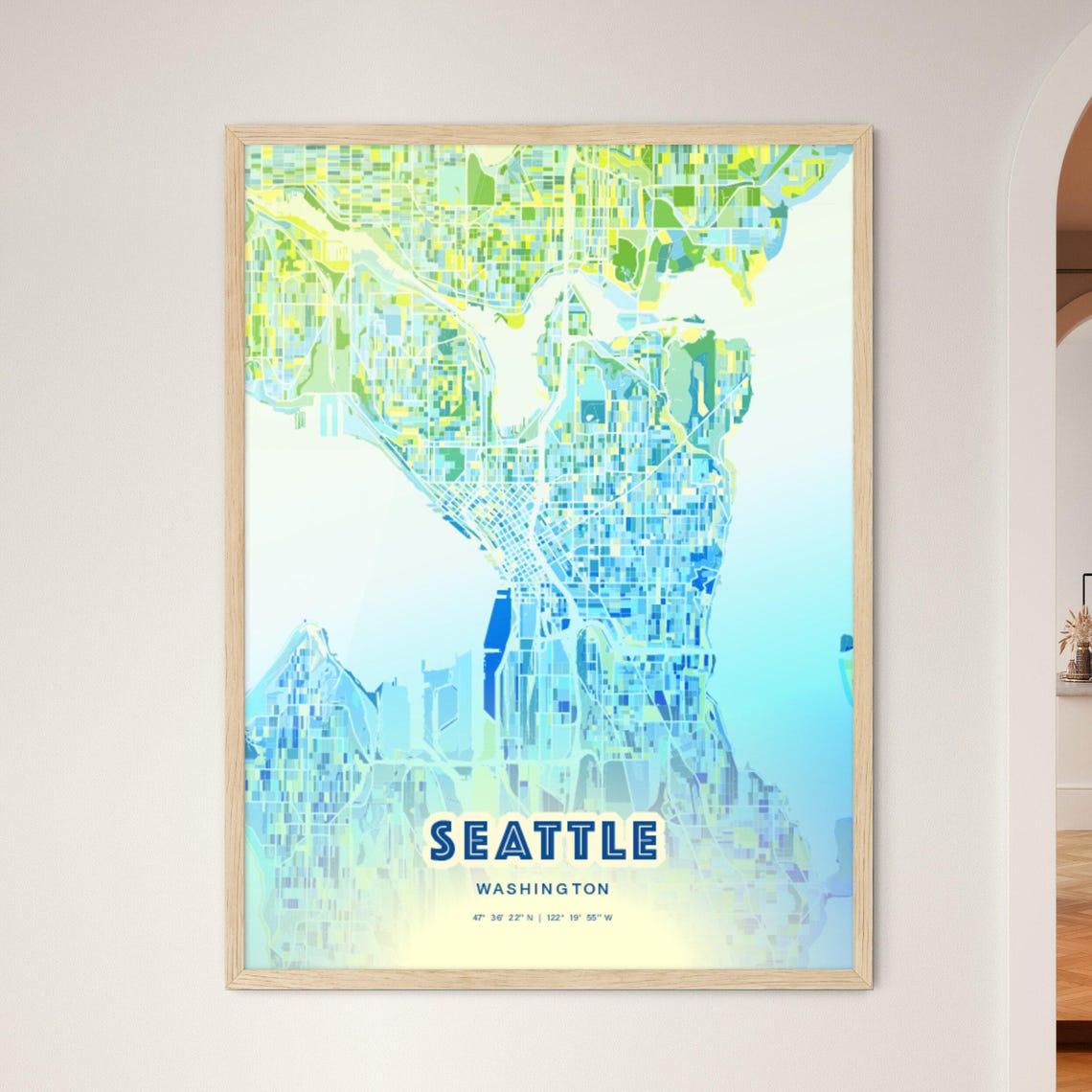 Seattle Washington Modern Bluish City Street Map Decor Art Poster