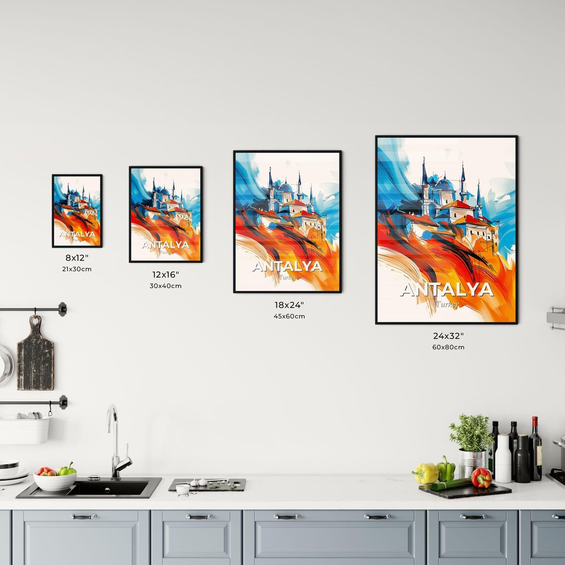 Antalya Turkey Vibrant Watercolor Old Town City Travel Poster - Image 3