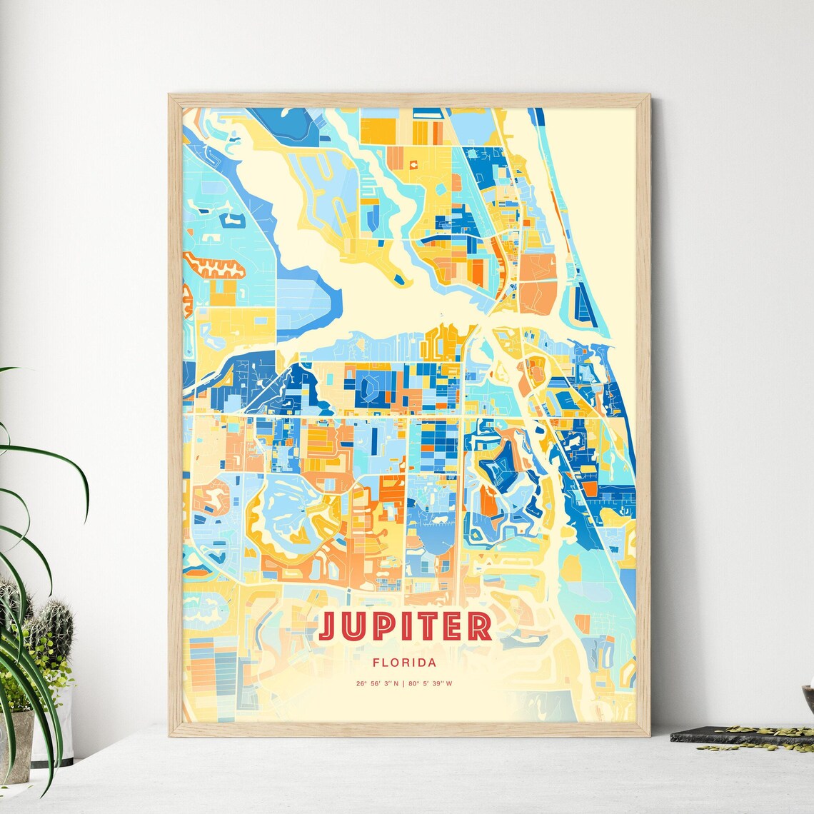 Jupiter Florida Modern Soft Cream Pastel City Map Artwork Poster - Image 3
