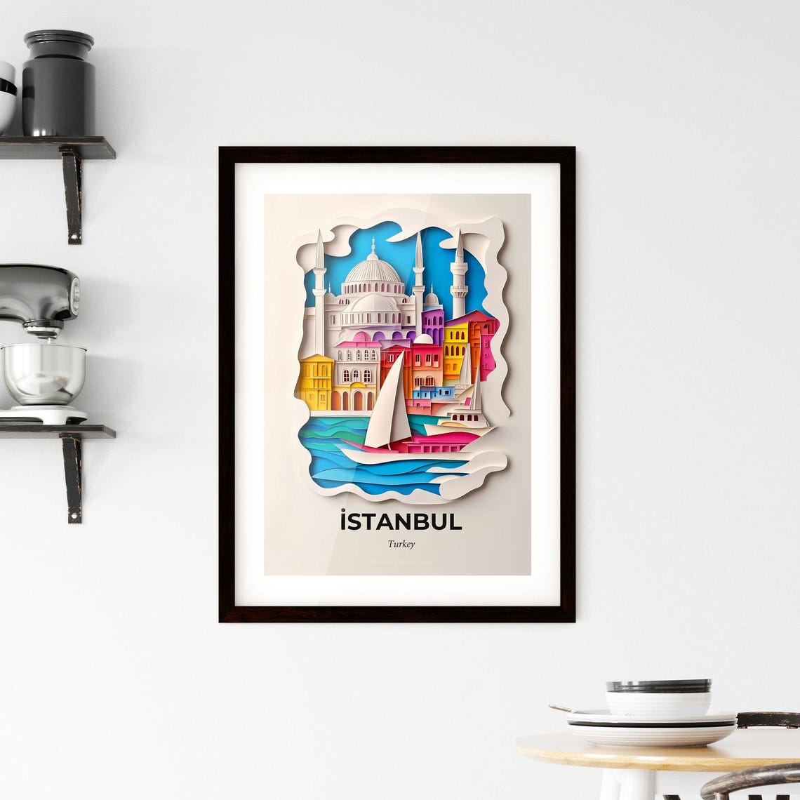 Istanbul Turkey Colorful Paper Cut Mosque and Sailboat Poster - Image 2