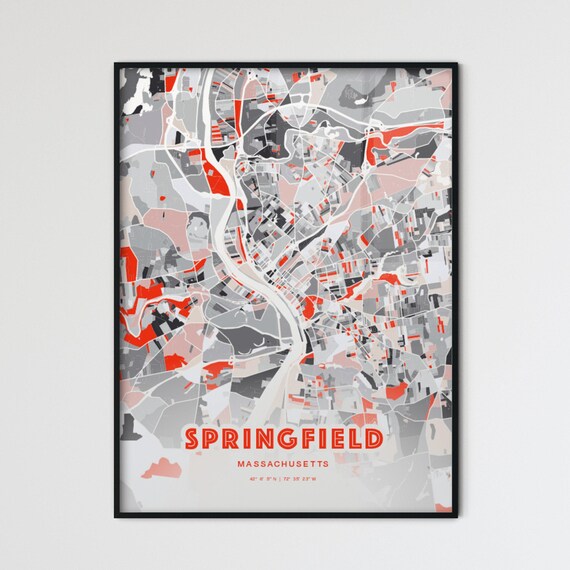 Springfield Massachusetts City Map Art Modern Red Gray Poster