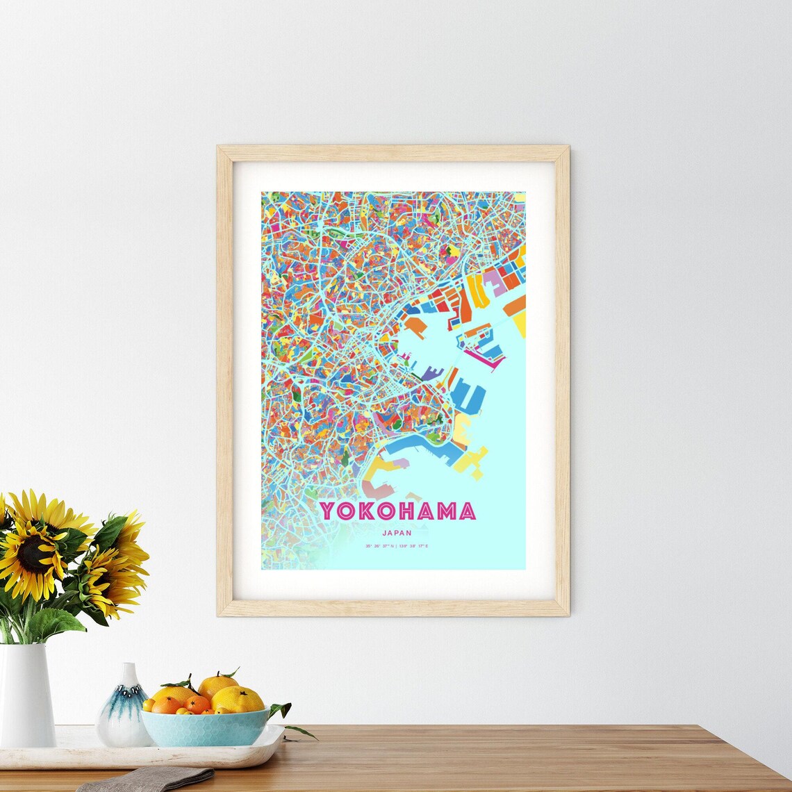 Yokohama Japan Rainbow City Map Poster Vibrant Colorful Street Grid Art - Image 2