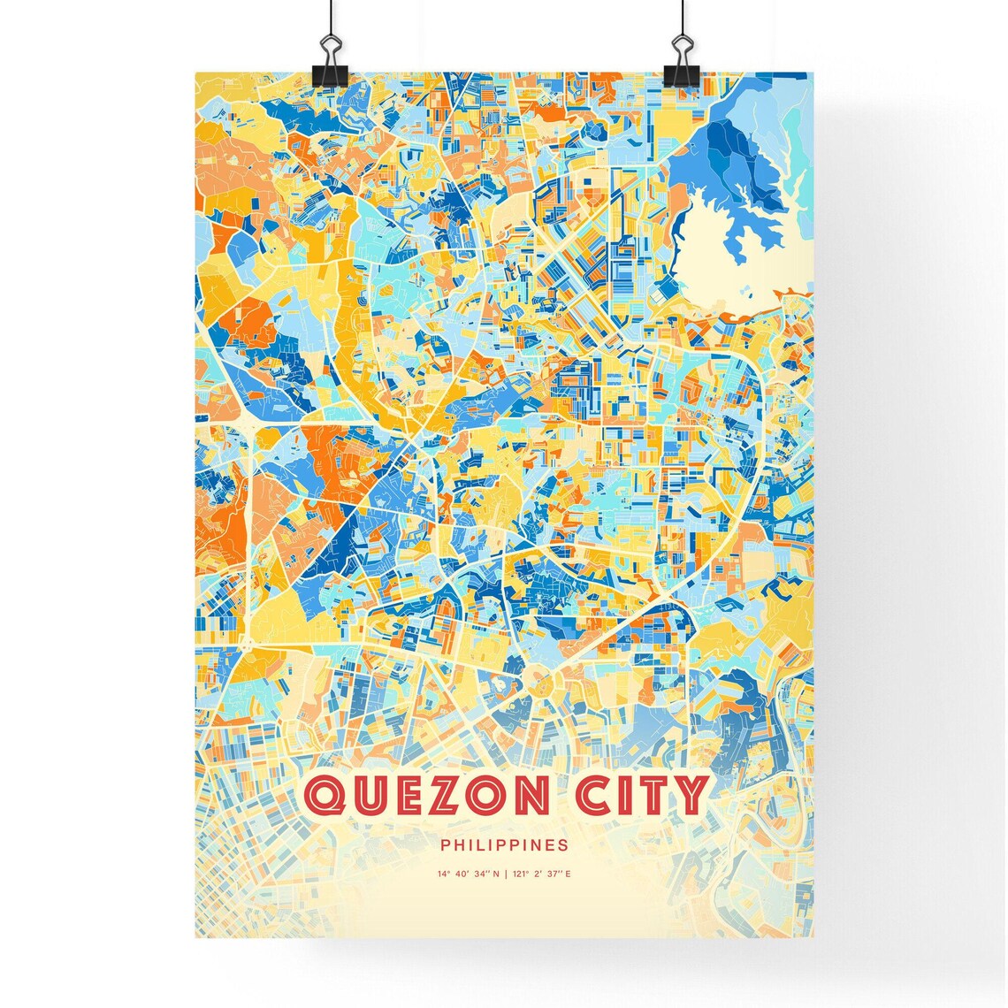 Quezon City Philippines Blue Orange City Map Art Poster Decor - Image 3