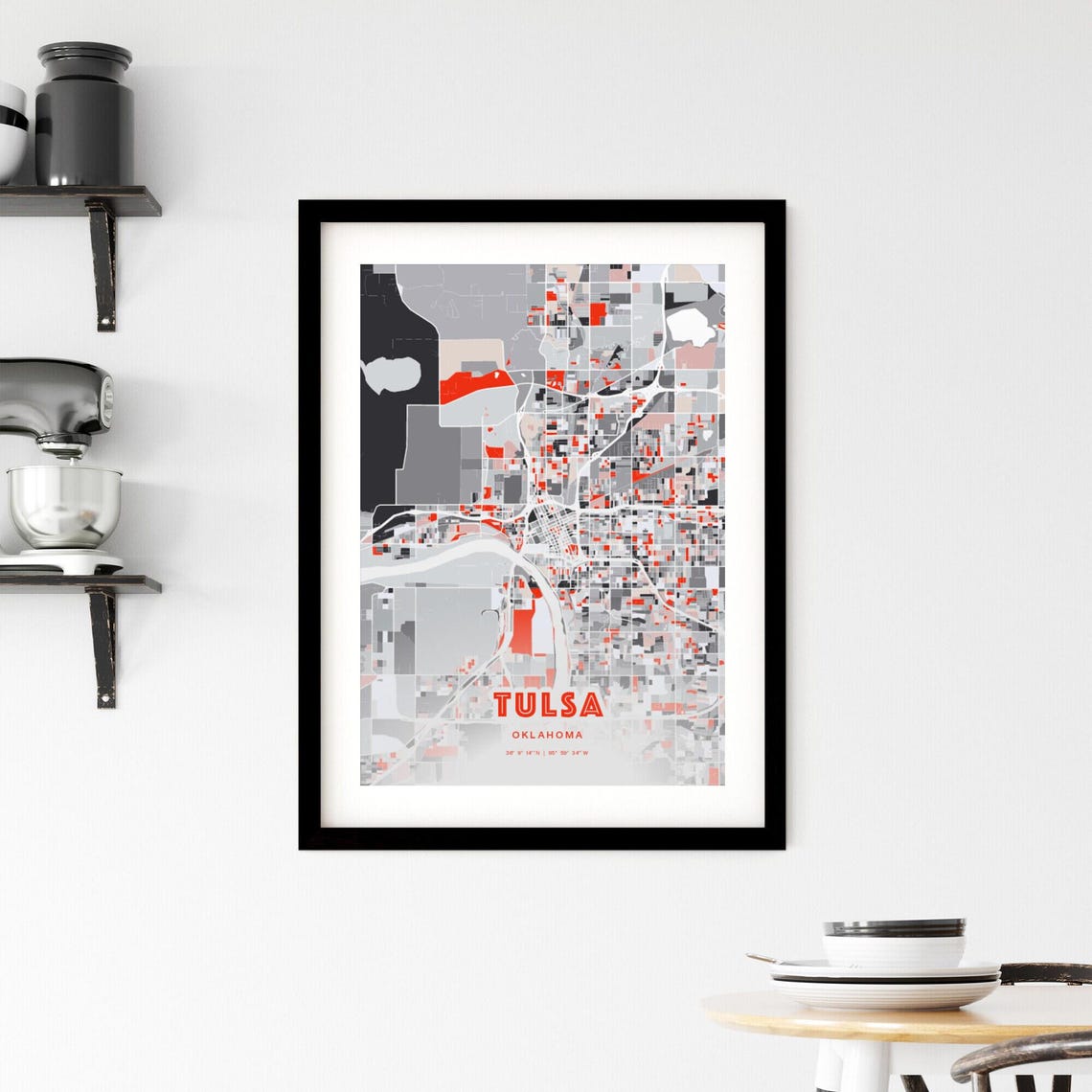 Tulsa Oklahoma Expressive Red and Black City Map Artwork Poster - Image 2