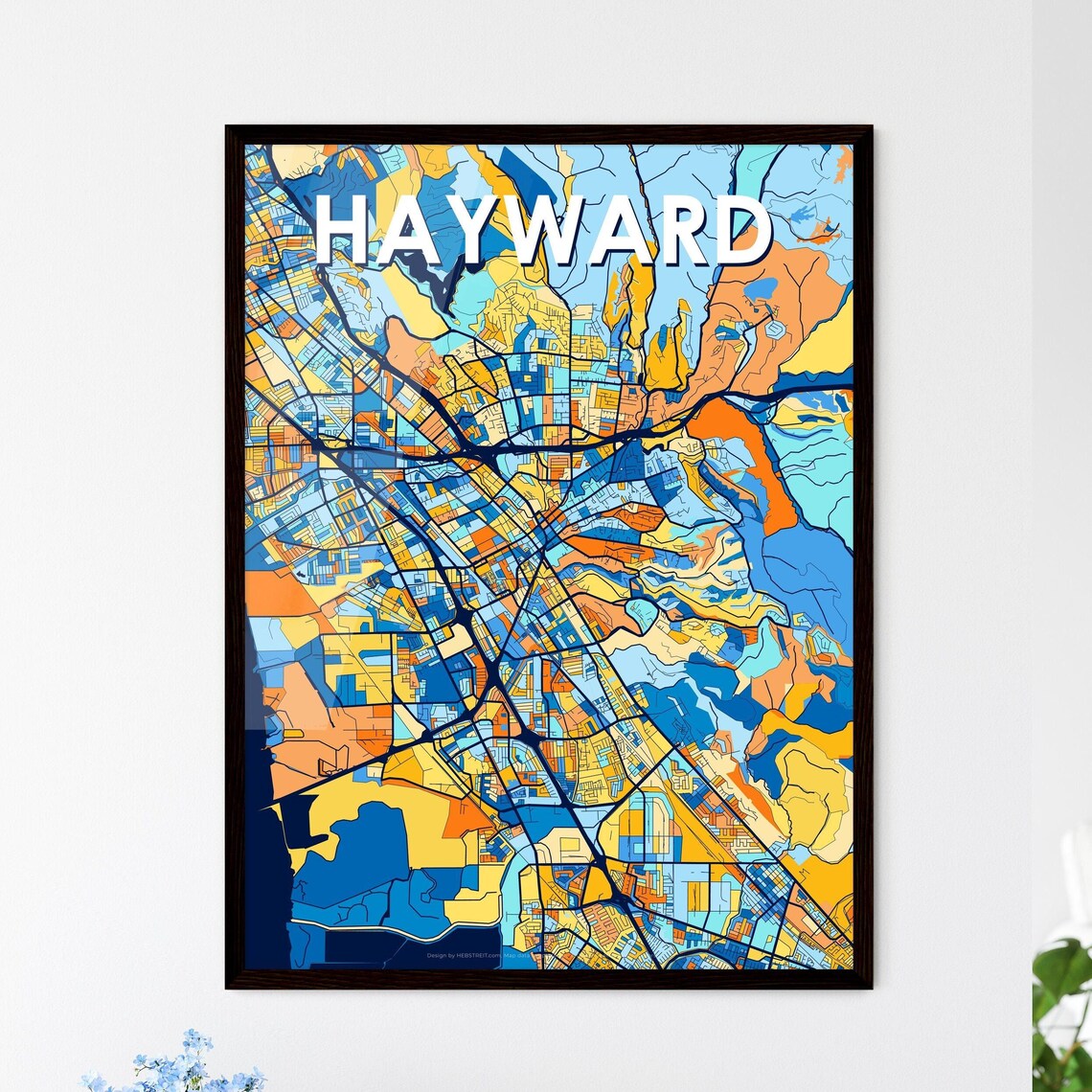 Hayward California Geometric Blue and Orange City Map Poster