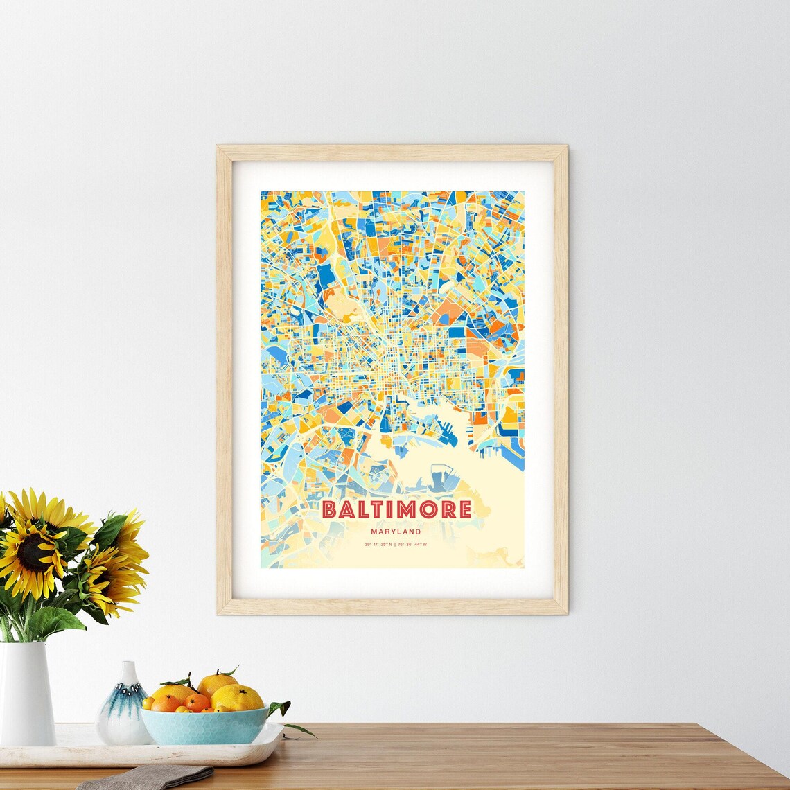 Baltimore Maryland Blue Orange Abstract City Map Fine Art Poster - Image 2