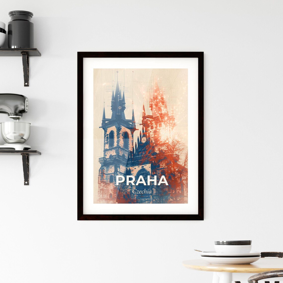 Praha Czechia Gothic Church Twin Towers Red Blue City Art Poster - Image 2