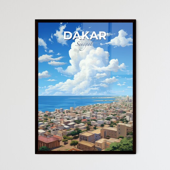 Dakar Senegal Oceanfront City Skyline White Clouds Vintage Travel Poster