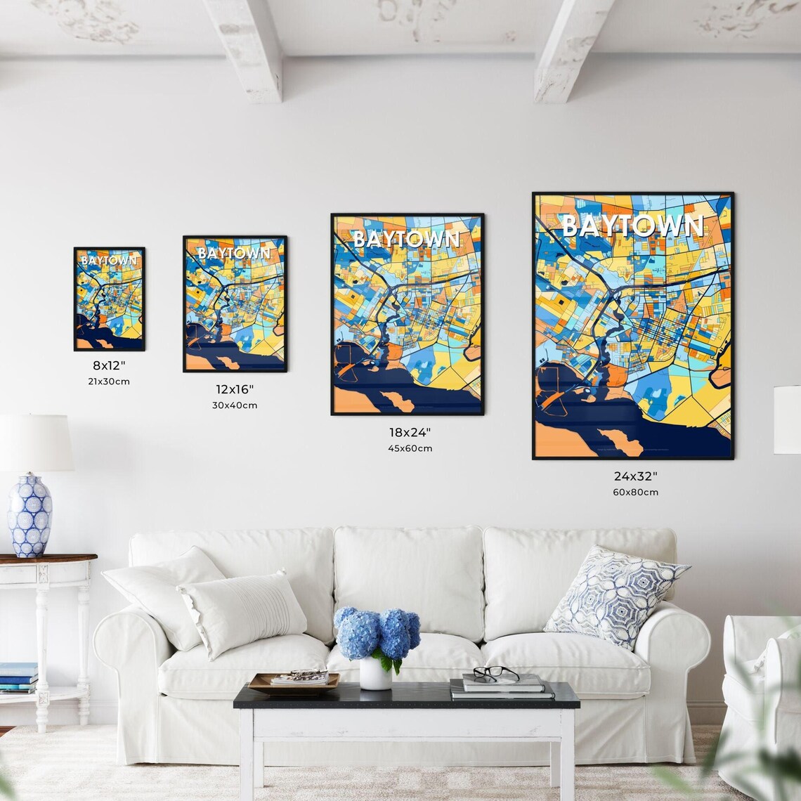 Baytown Texas Vibrant Blue Orange Mosaic City Street Map Poster - Image 3