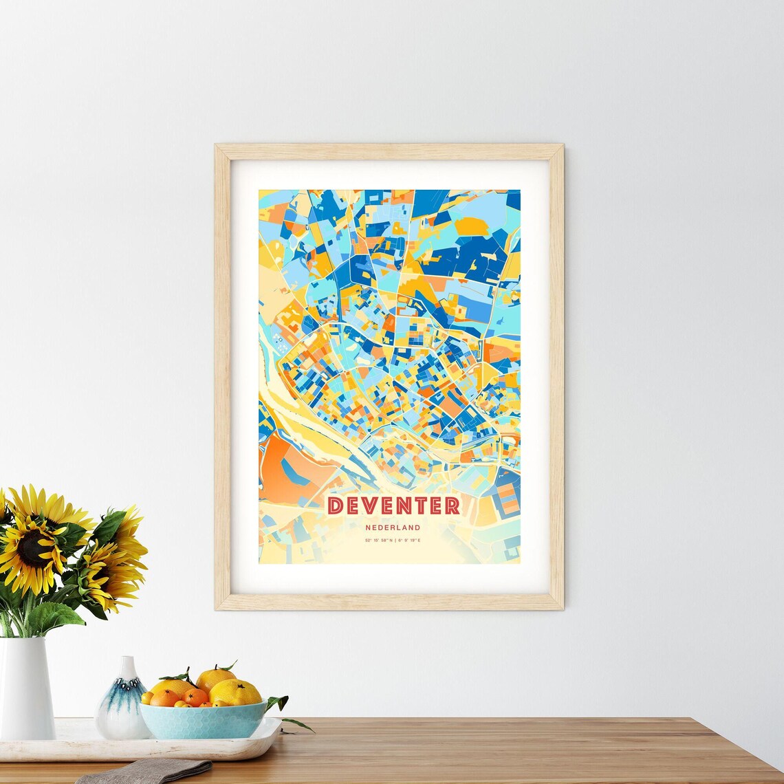 Deventer Netherlands Blue Orange Colorful City Map Art Poster With Coordinates - Image 2