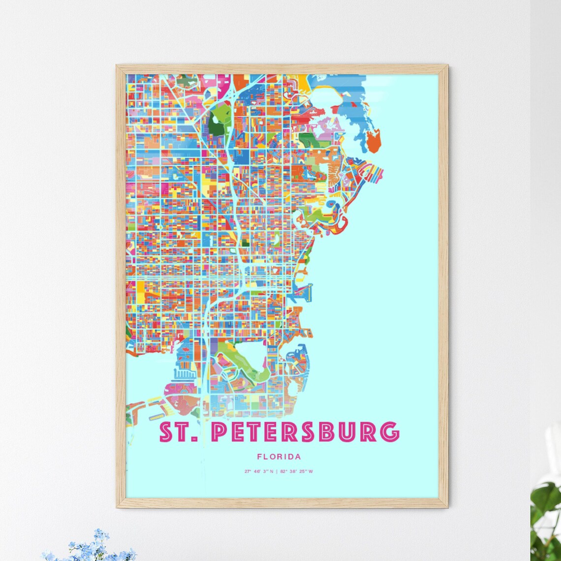 St. Petersburg Florida Crazy Colorful Mosaic City Map Art Poster