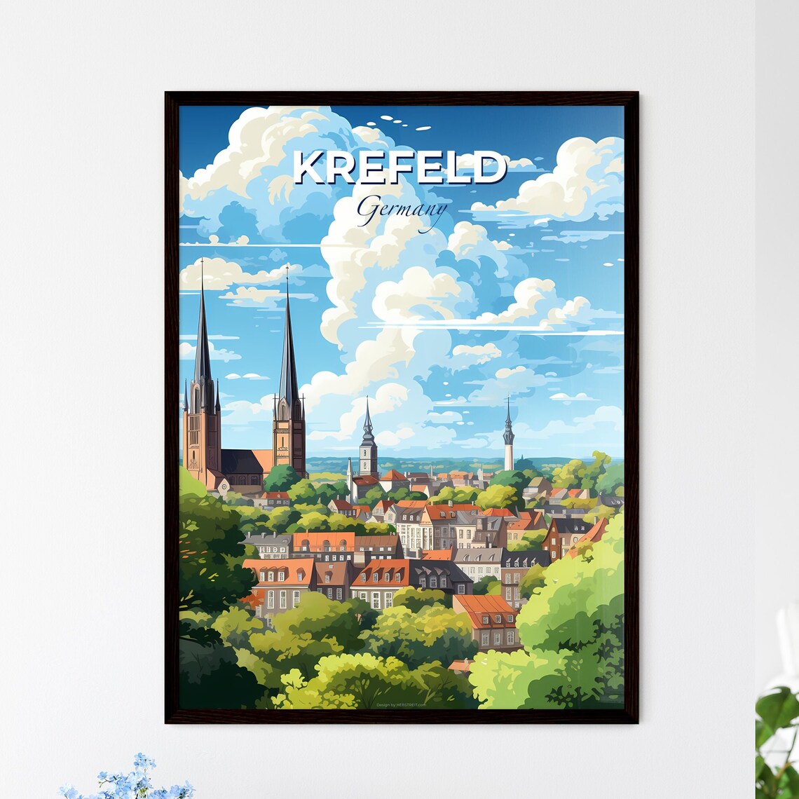 Krefeld Germany Skyline Church Towers Illustrated Travel Poster
