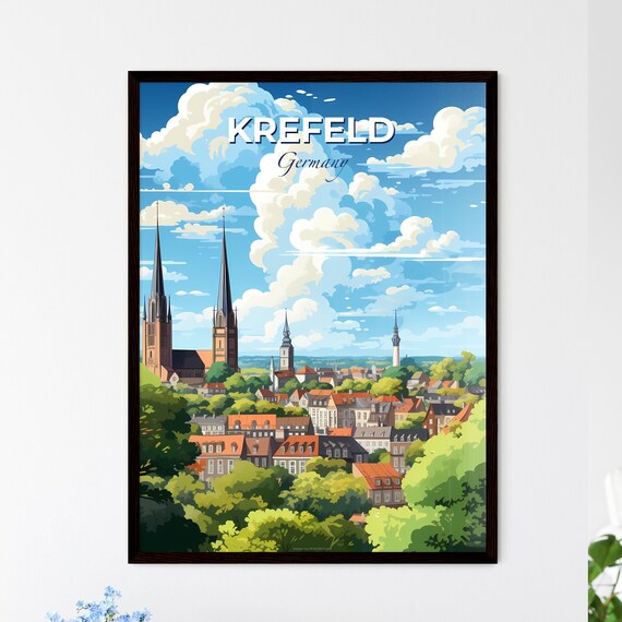 Krefeld Germany Skyline Church Towers Illustrated Travel Poster