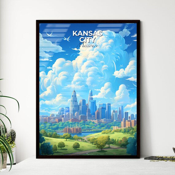 Kansas City Missouri Skyline Summer Clouds Green Park Cityscape Poster
