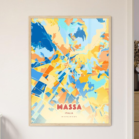 Massa Italy Colorful Blue and Orange Retro City Street Map Wall Art