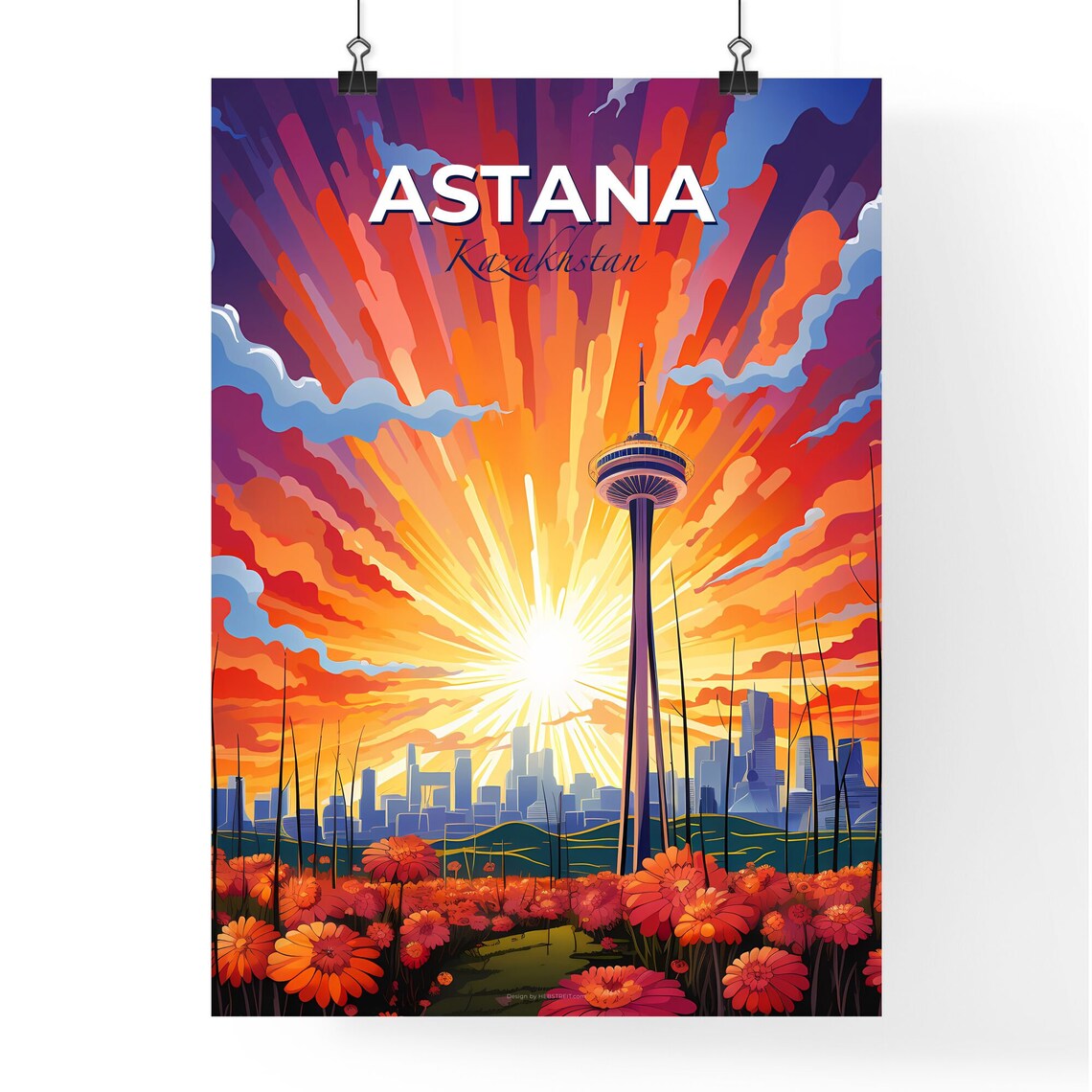 Astana Kazakhstan Observation Tower Sunset Vintage Travel Poster - Image 4