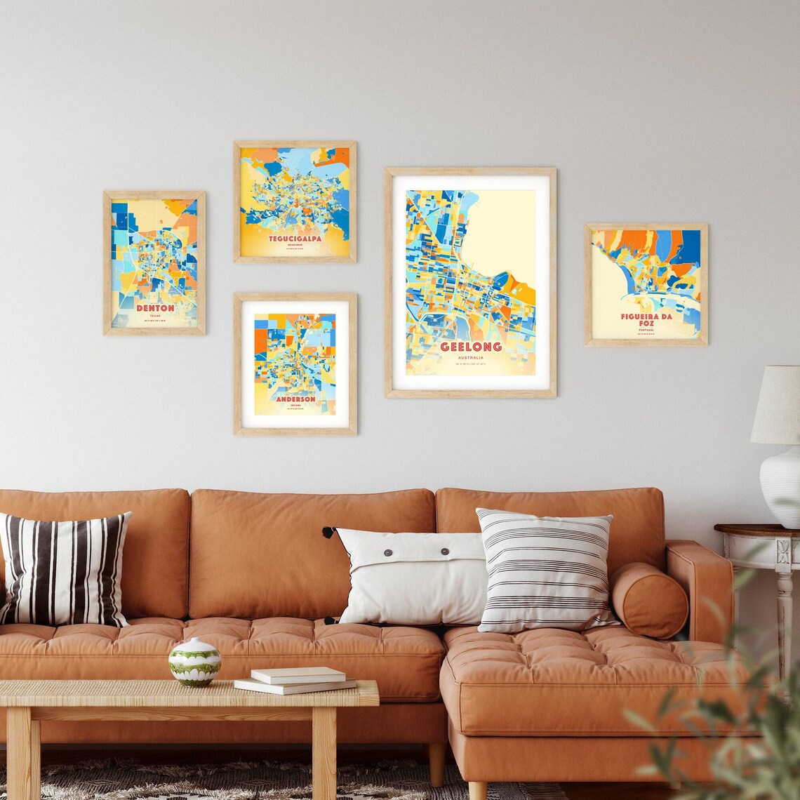 Geelong Australia City Map Abstract Blue Orange Modern Art Print - Image 2