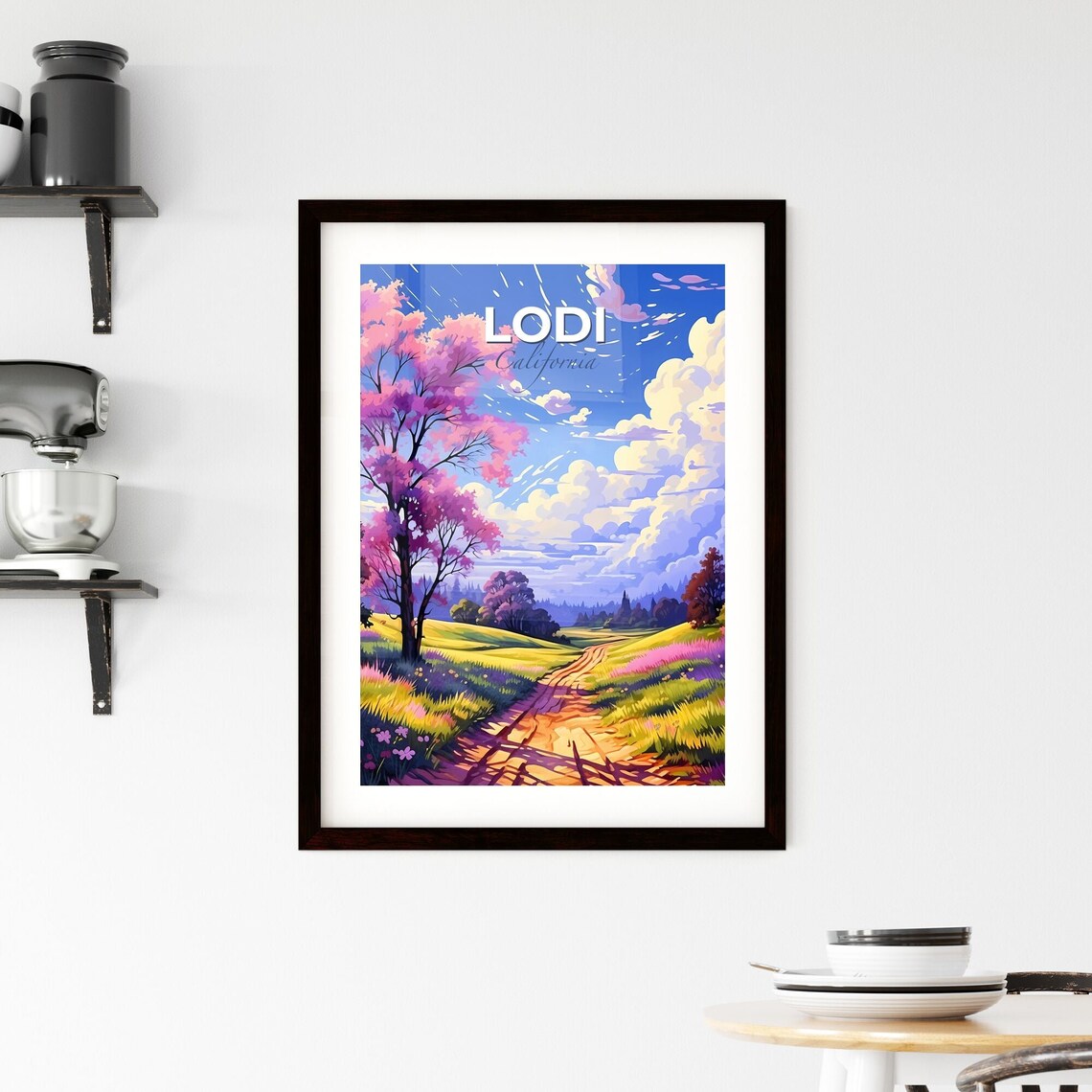 Lodi California Cherry Blossom Countryside Road Scene Poster - Image 2