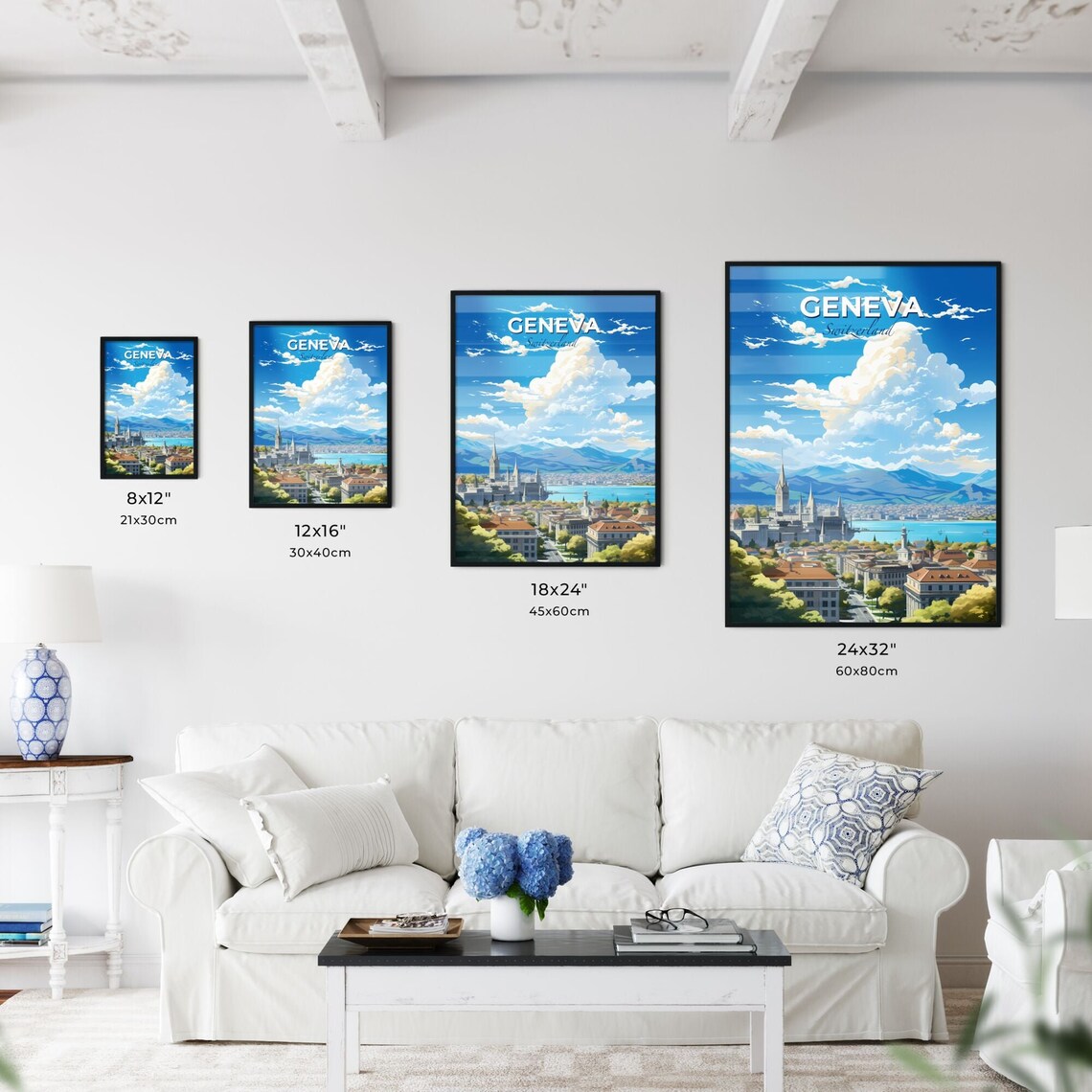 Geneva Switzerland Lake Cathedral Mountain City Alps Travel Poster - Image 3