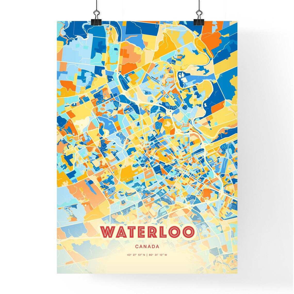 Abstract Waterloo Canada Modern Colorful City Street Map Art Poster