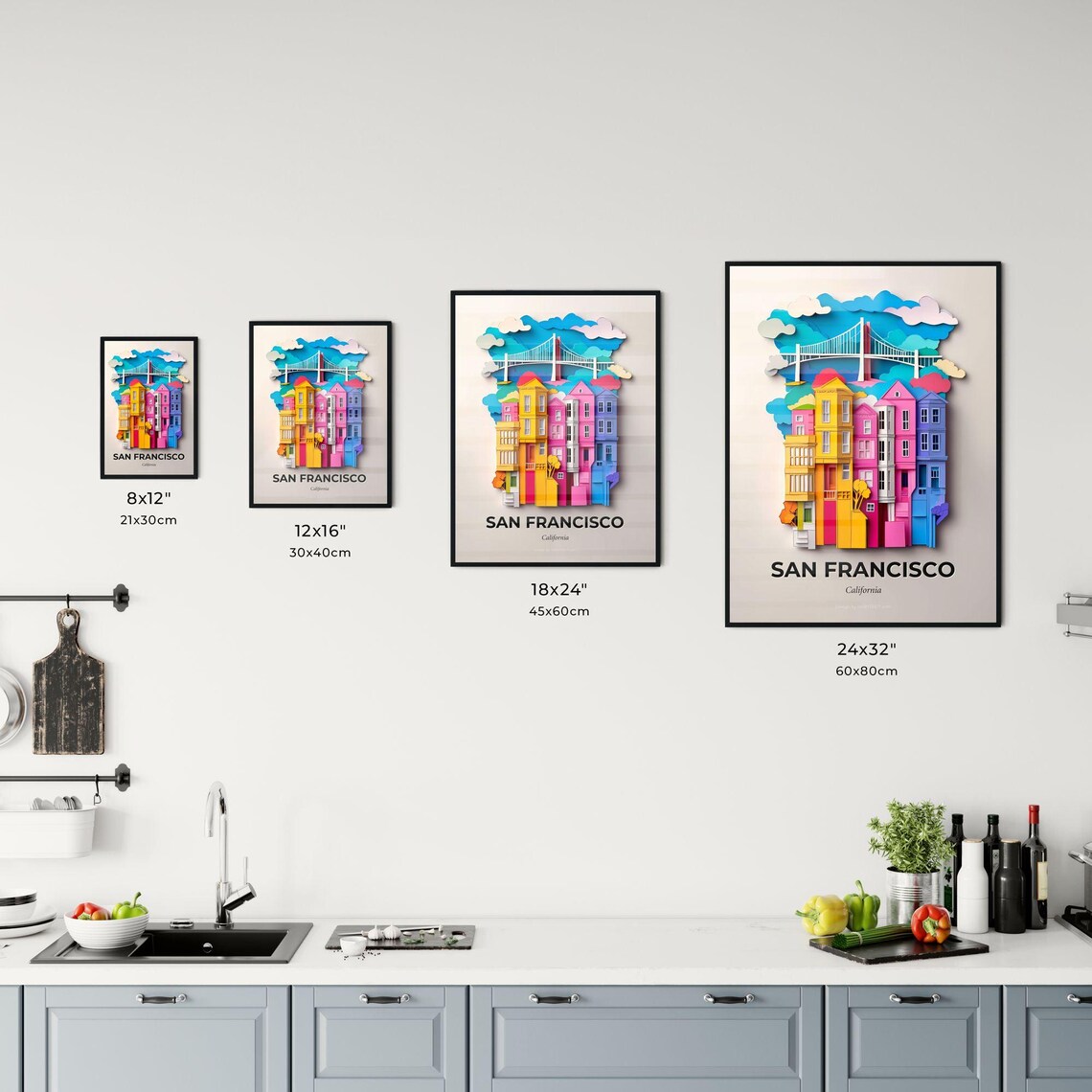 San Francisco California Golden Gate Paper Cut Travel Poster - Image 3