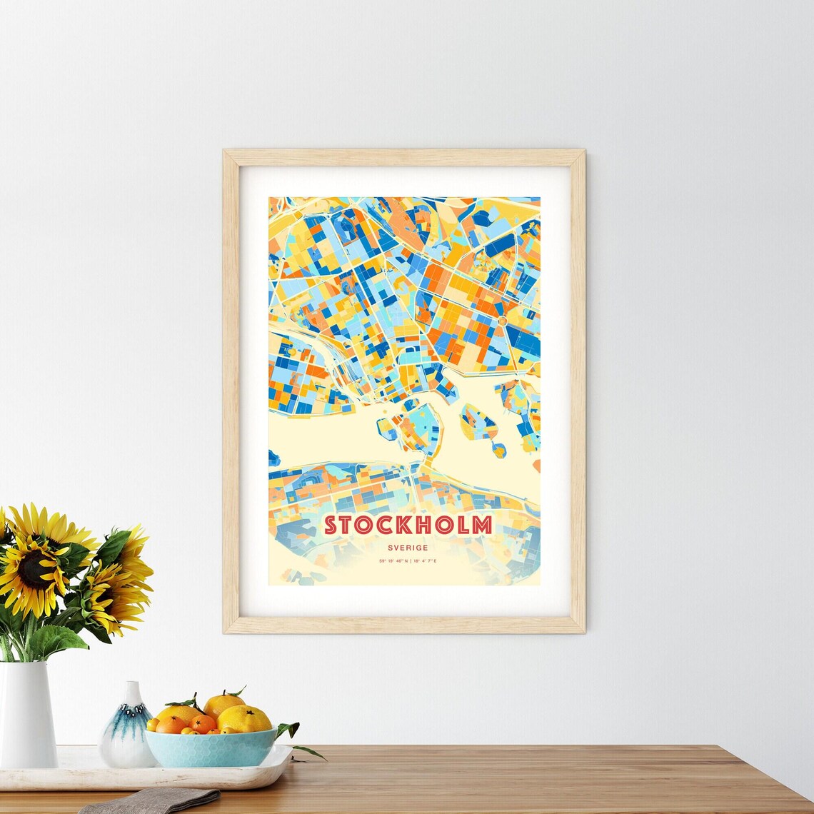 Stockholm Sweden Colorful Blue and Orange City Map Art Poster - Image 2