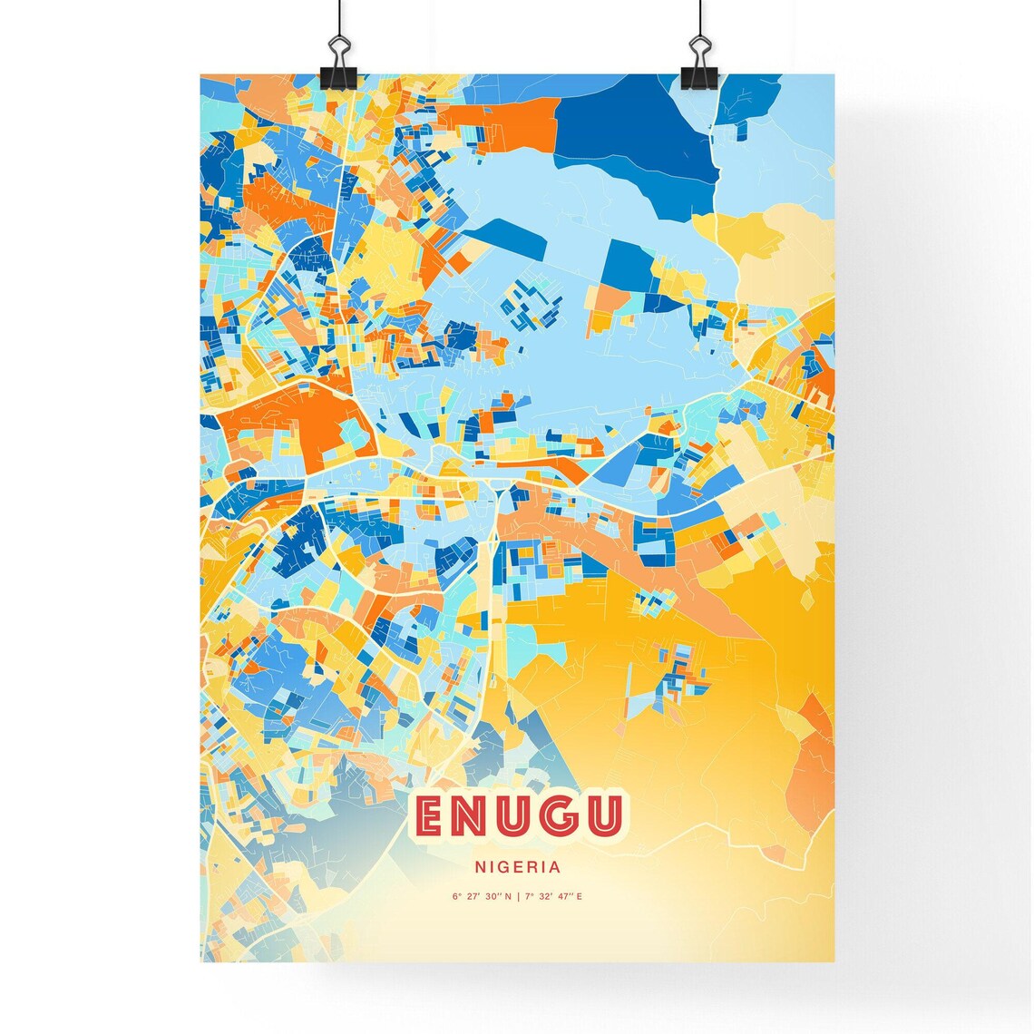 Enugu Nigeria Colorful Modern City Map Art Blue Orange Geometric Map Poster - Image 3