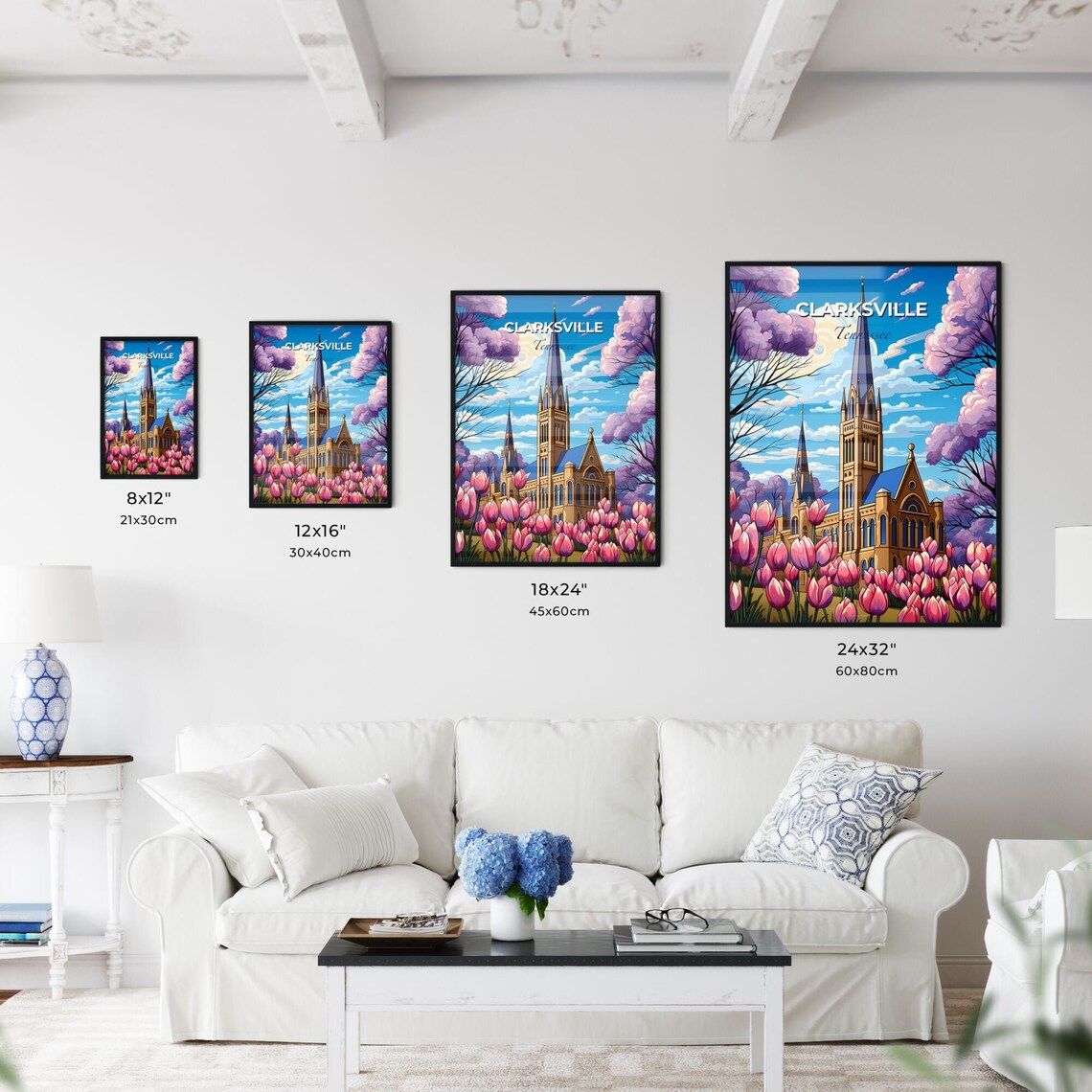 Clarksville Tennessee Spring Tulips Church Steeple Scene Poster - Image 3