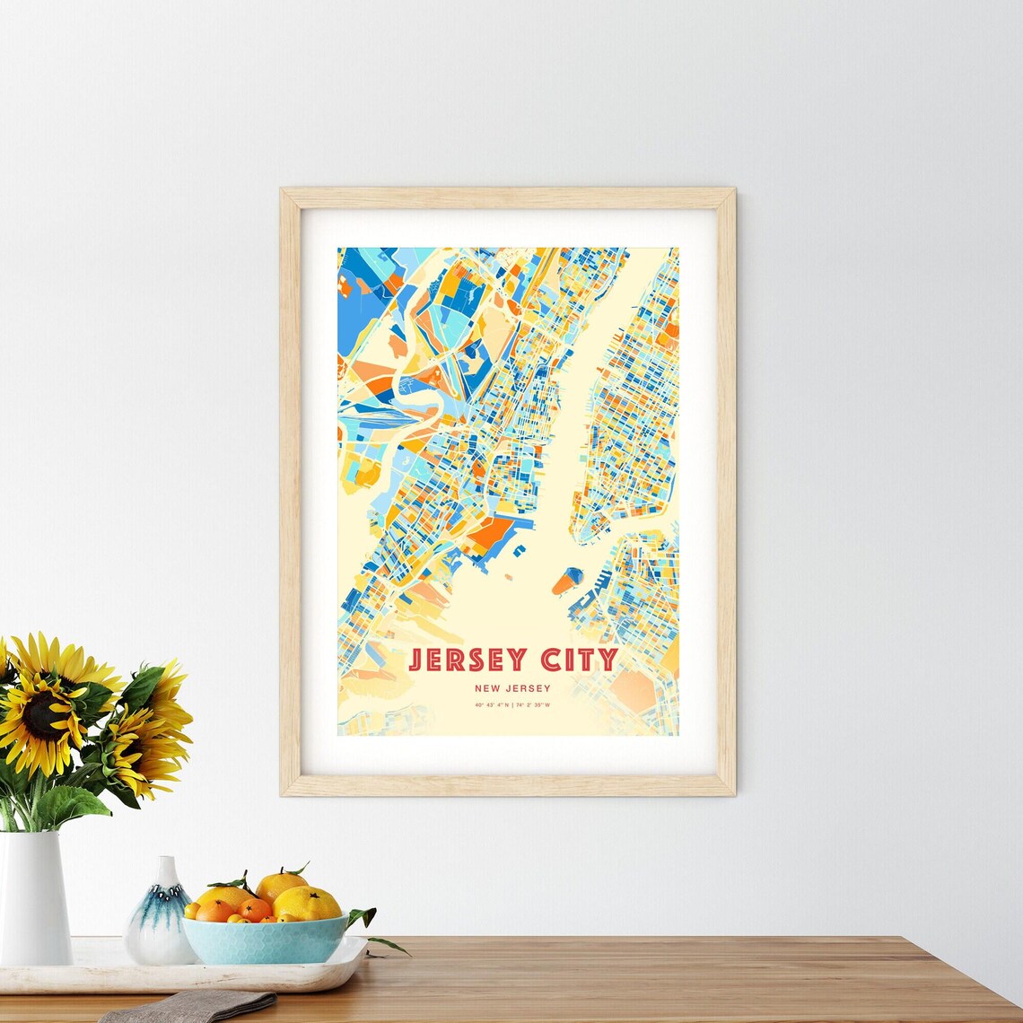 Jersey City New Jersey Colorful Harbor View City Map Art Poster - Image 2