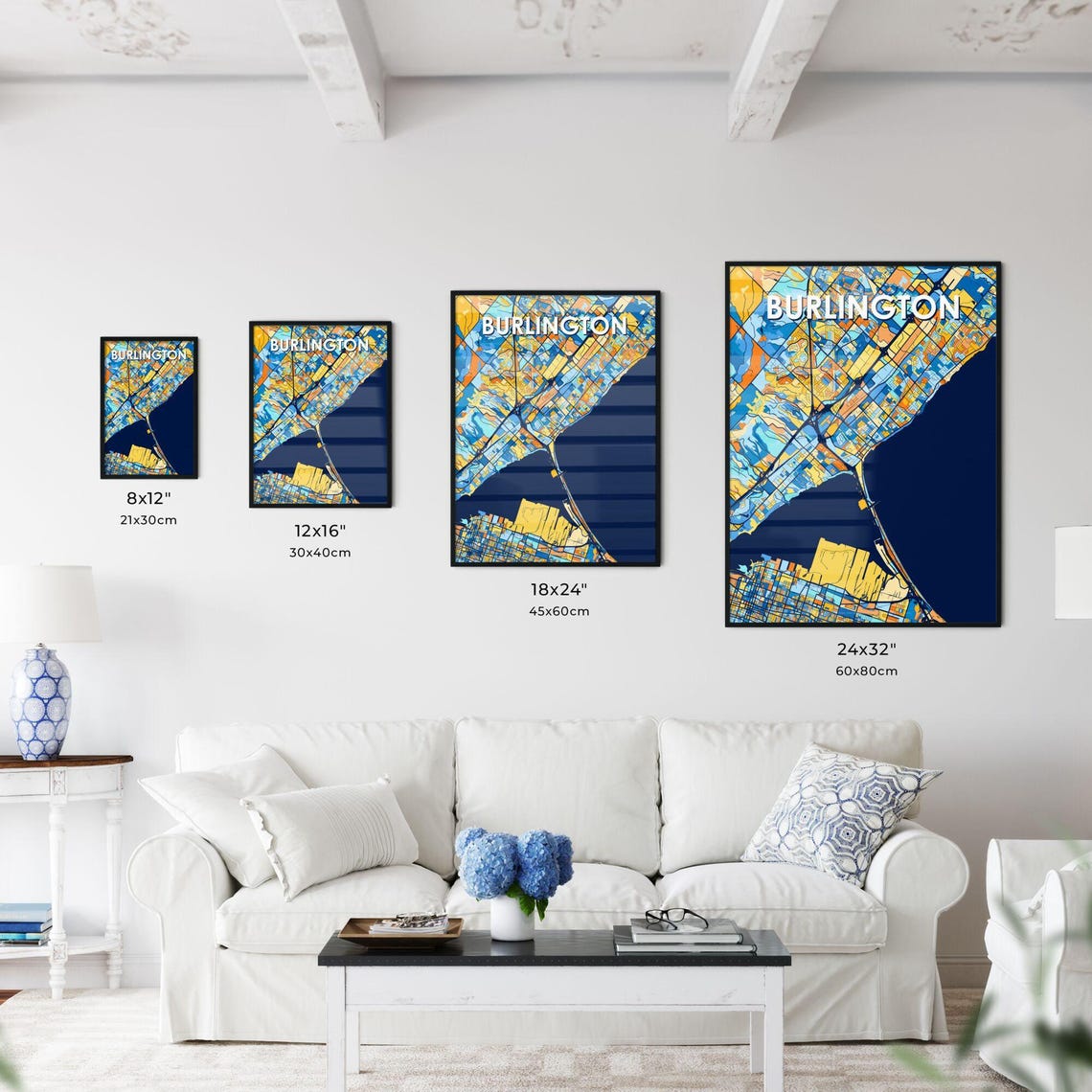 Burlington Canada Bold City Map Art Poster in Navy Orange and Yellow - Image 3