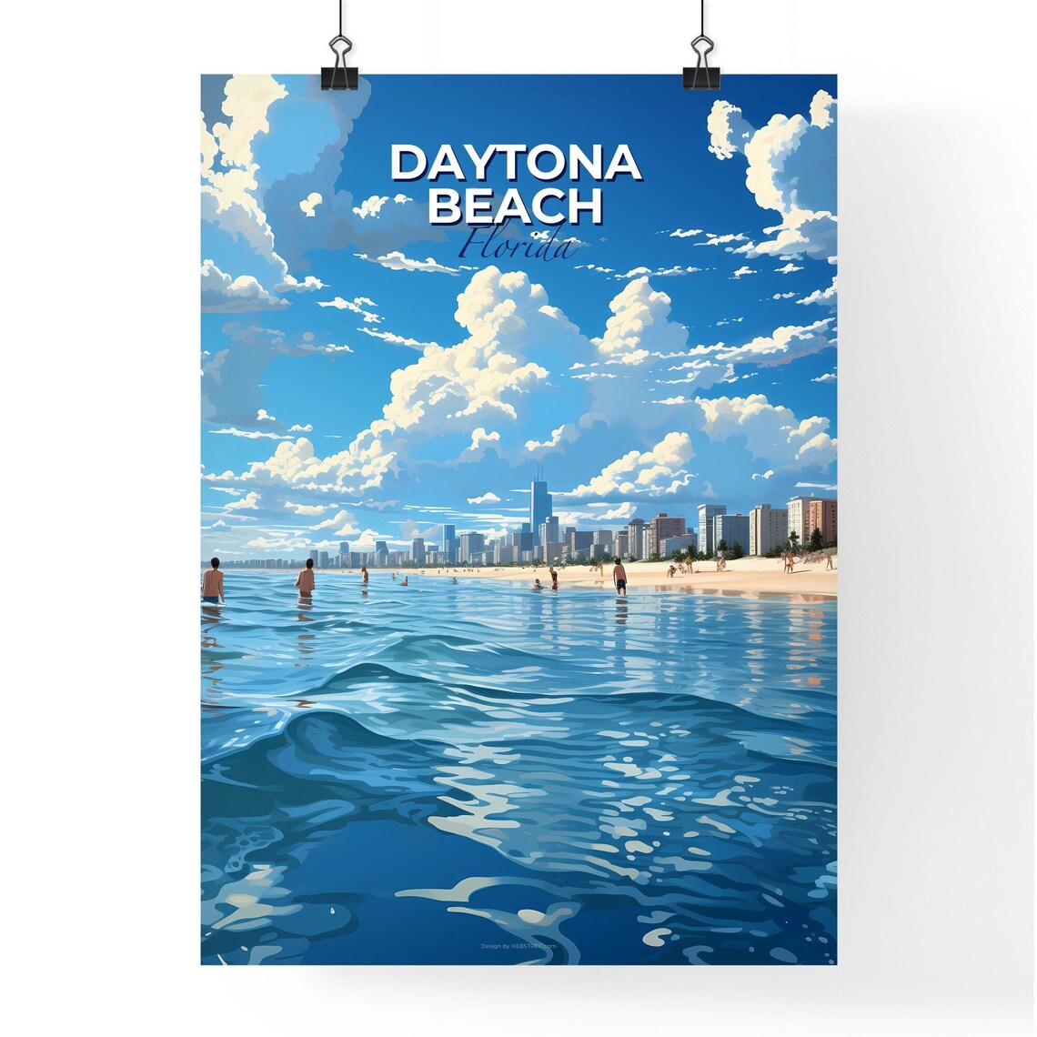 Daytona Beach Florida Ocean Waves and City Skyline Travel Poster - Image 4